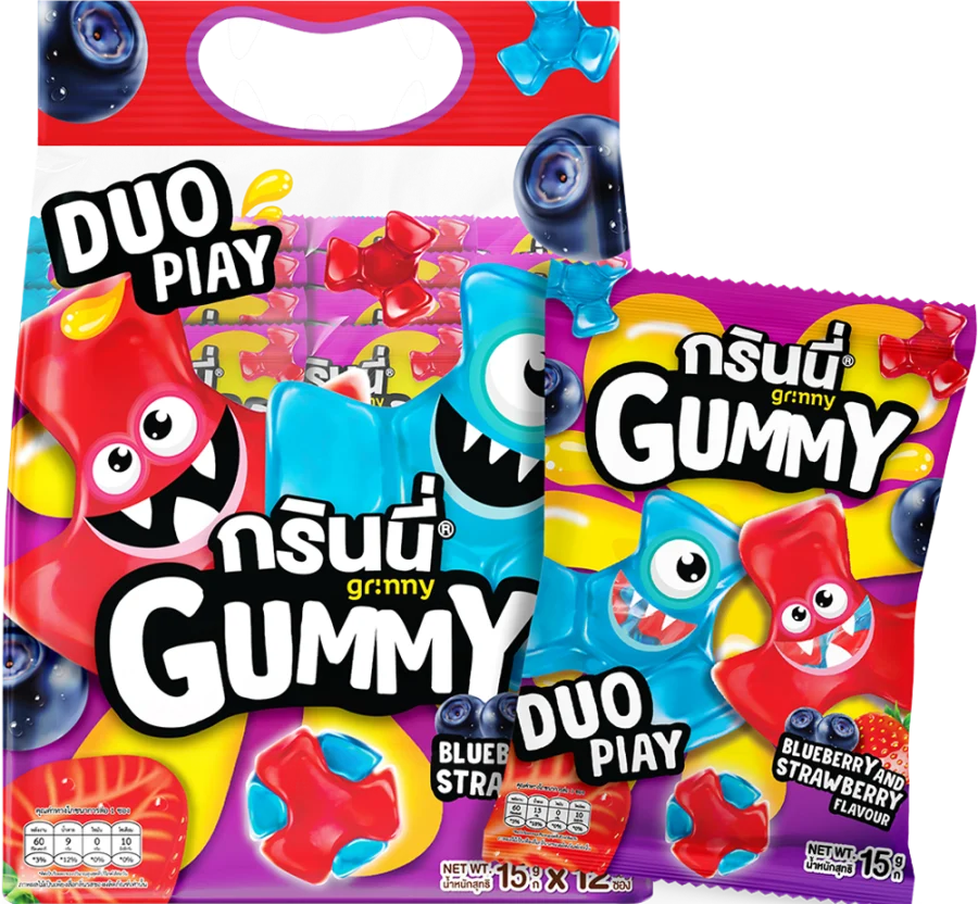บรรจุภัณฑ์สินค้า GRINNY GUMMY DUO PLAY